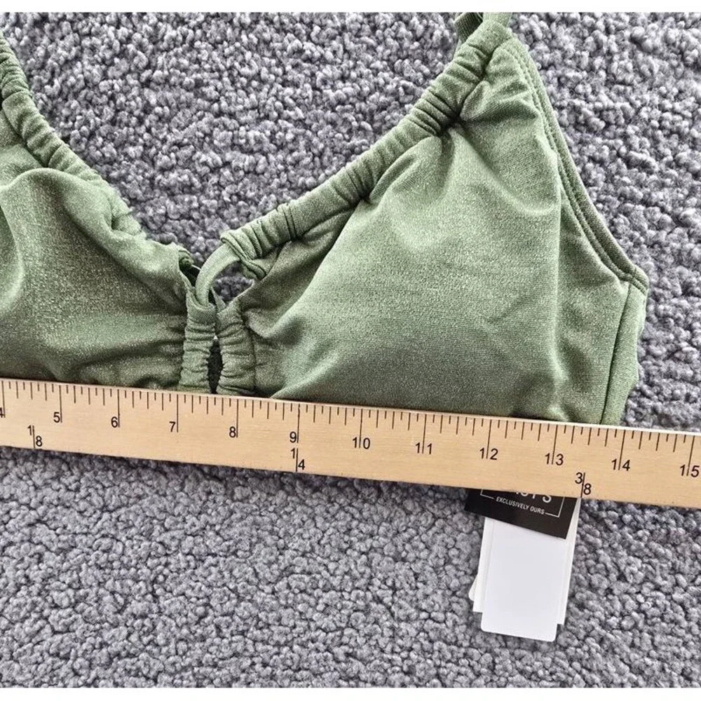 Salt + Cove Solid Lurex Twist-Front Bralette Bikini Women's XL Olive Hook Back
